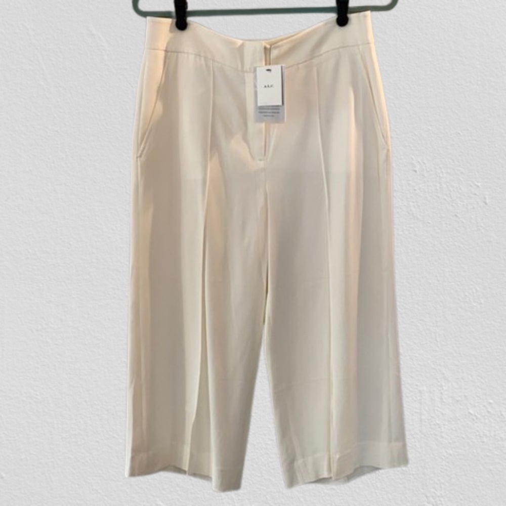 NWT A.L.C. Off White Viscose Wide Leg Cropped Pants Trousers Women's 8
